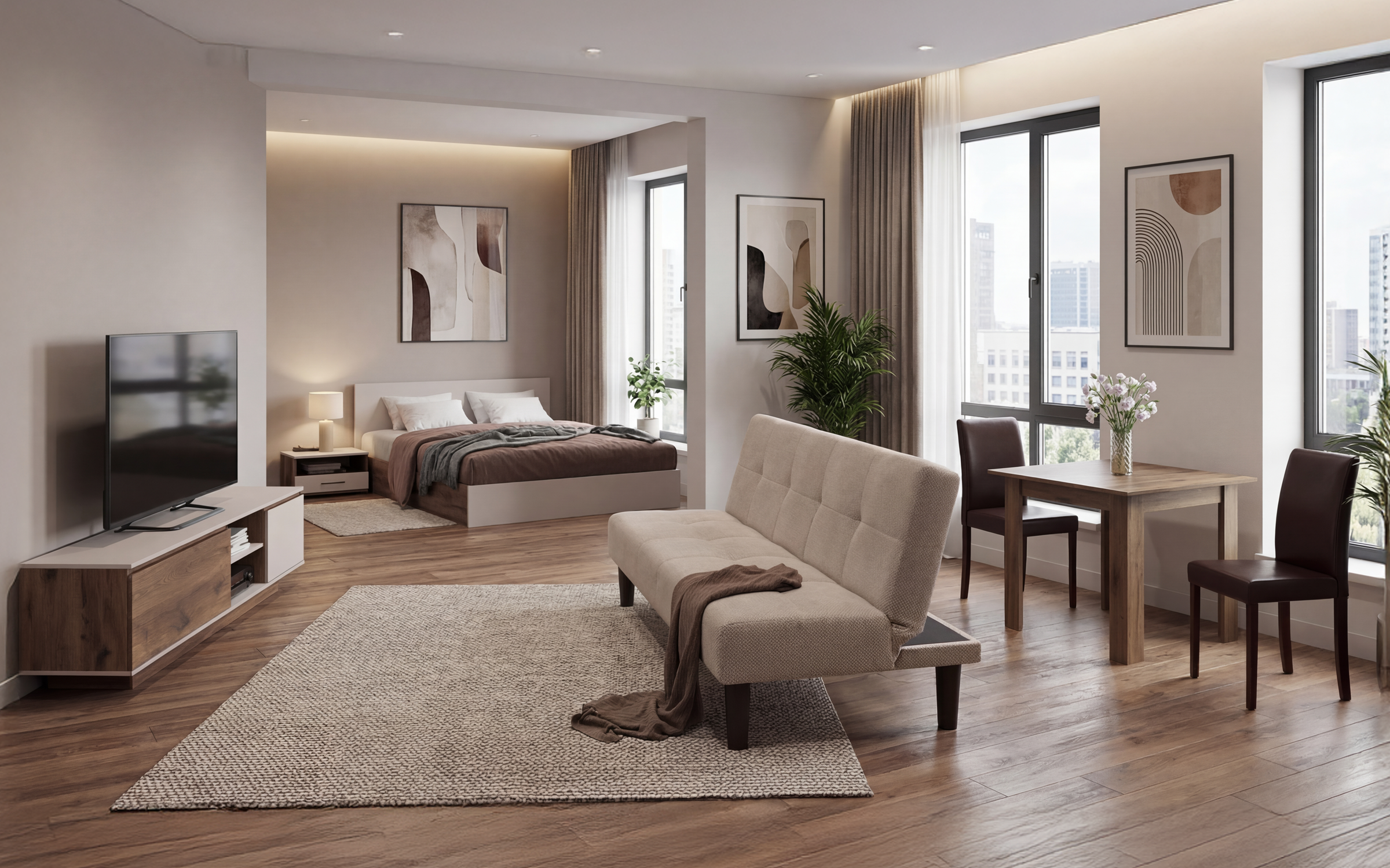 Apartament Toronto, stejar scandinav inchis + bej + wenge + nisipiu mat  1